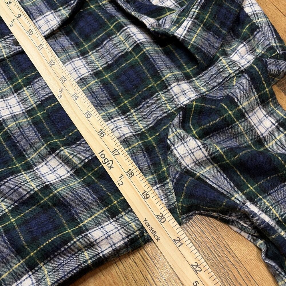 LL Bean Womens Slightly Fitted Flannel Shirt Green blue Yellow White Plaid M - Picture 4 of 6
